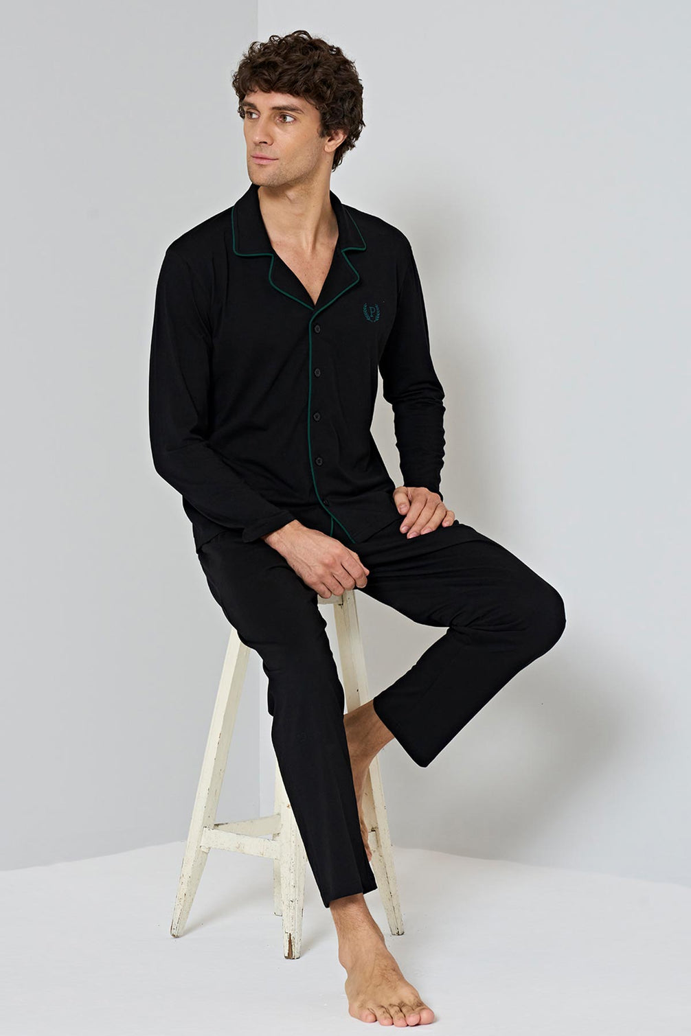 Pınarca Erkek Pijama Takımı Uzun Kollu Gömlek Yaka