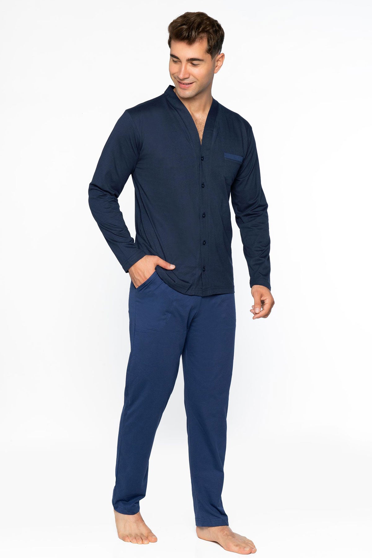 Pınarca Erkek Pijama Takımı Uzun Kollu Gömlek Yaka