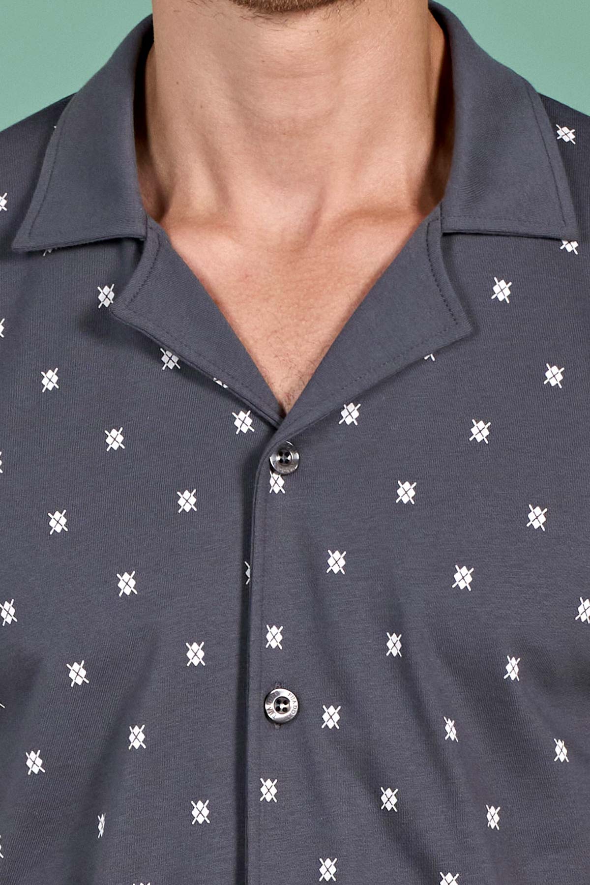 Pınarca Erkek Pijama Takımı Uzun Kollu Gömlek Yaka Büyük Beden Desenli Pamuklu