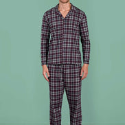 Pınarca Erkek Pijama Takımı Uzun Kollu Gömlek Yaka Ekoseli Pamuklu Eşli