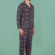 Pınarca Erkek Pijama Takımı Uzun Kollu Gömlek Yaka Ekoseli Pamuklu Eşli