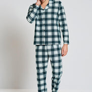 Pınarca Erkek Pijama Takımı Uzun Kollu Gömlek Yaka Penye Kareli