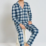 Pınarca Erkek Pijama Takımı Uzun Kollu Gömlek Yaka Penye Kareli Büyük Beden