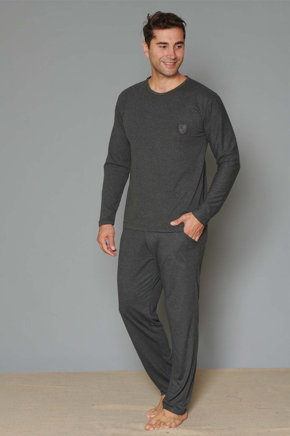 Pınarca Erkek Pijama Takımı Uzun Kollu Pamuklu Büyük Beden