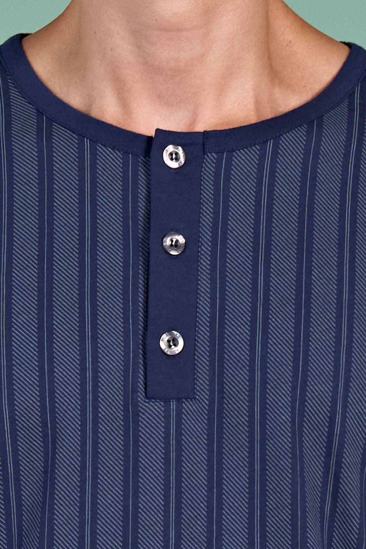 Pınarca Erkek Pijama Takımı Uzun Kollu Üst Çizgili Düğmeli Pamuklu