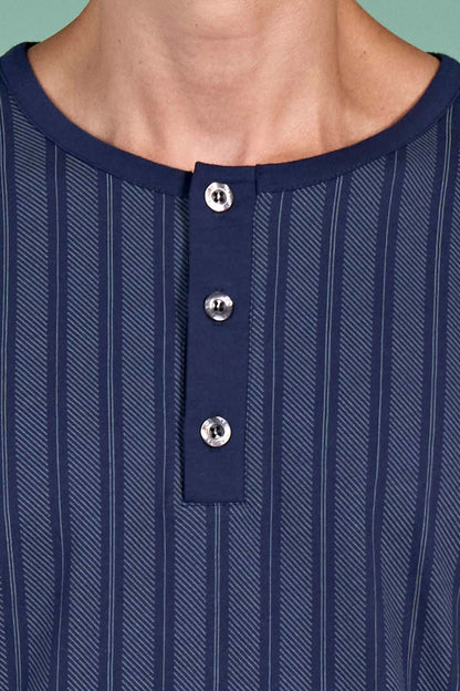 Pınarca Erkek Pijama Takımı Uzun Kollu Üst Çizgili Düğmeli Pamuklu