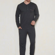 Pınarca Erkek Pijama Takımı Uzun KolluCepli Düğmeli Uzun Kollu