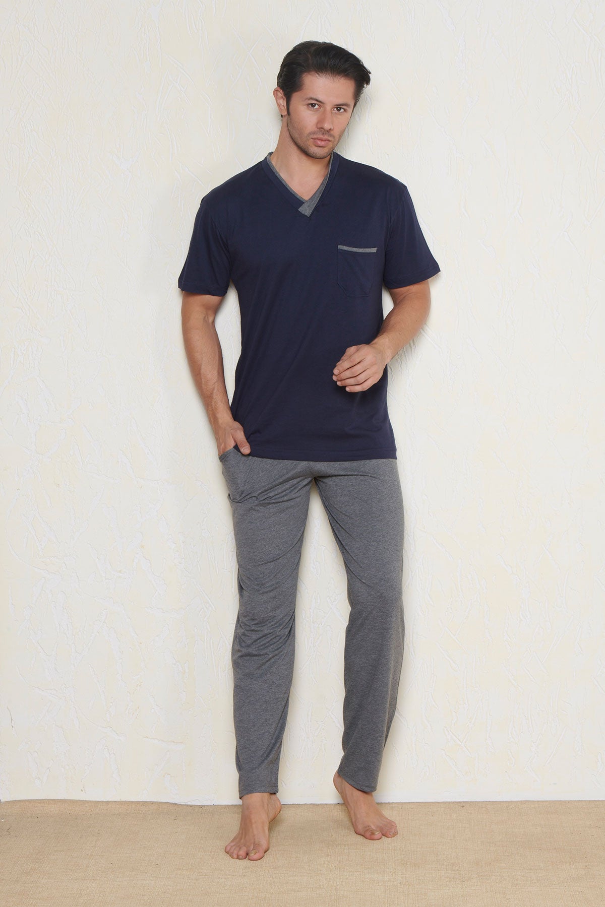 Pınarca Erkek V Yaka Kısa Kollu Pijama Takım Büyük Beden