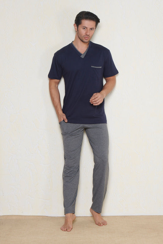 Pınarca Erkek V Yaka Kısa Kollu Pijama Takım Büyük Beden