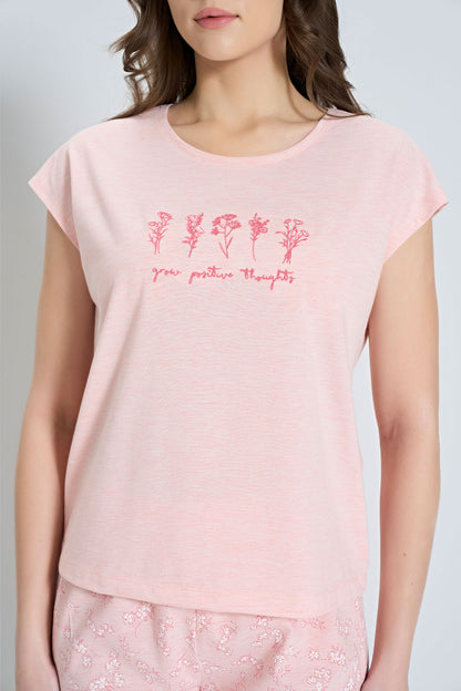 Pınarca Kadın Büyük Beden Kapri Takımı Kısa Kollu Çiçek Desenli