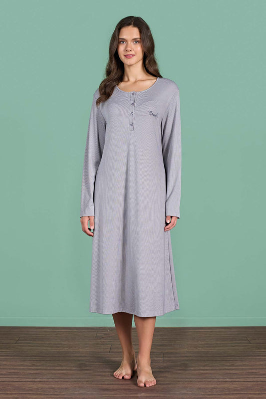 Pınarca Kadın Gecelik Uzun Kollu Düğmeli Düz Melisa