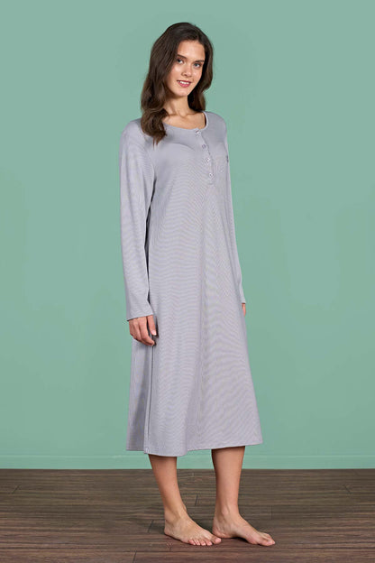 Pınarca Kadın Gecelik Uzun Kollu Düğmeli Düz Melisa