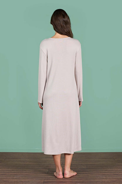 Pınarca Kadın Gecelik Uzun Kollu Düğmeli Düz Melisa