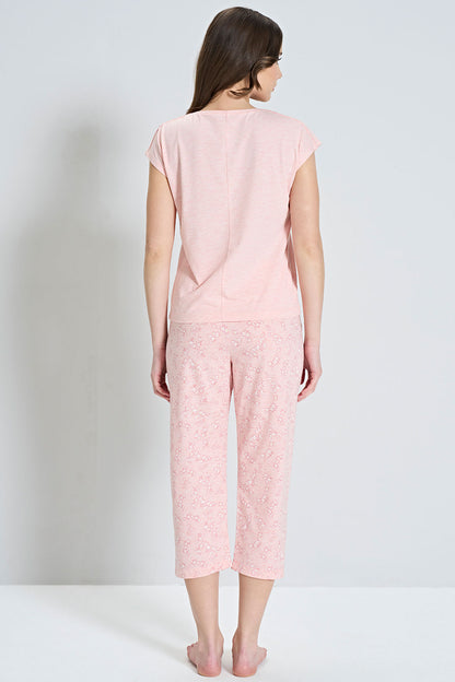 Pınarca Kadın Kapri Takımı Kısa Kollu Çiçek Desenli