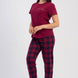 Pınarca Kadın Pijama Takım Büyük Beden Kısa Kollu Pamuklu Bisiklet Yaka Ekose Desenli