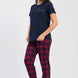 Pınarca Kadın Pijama Takım Büyük Beden Kısa Kollu Pamuklu Bisiklet Yaka Ekose Desenli