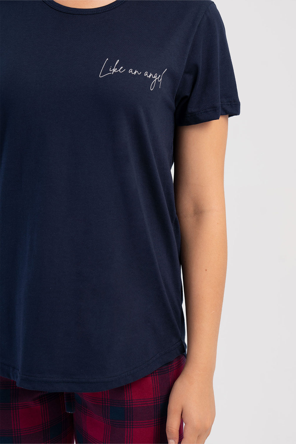 Pınarca Kadın Pijama Takım Büyük Beden Kısa Kollu Pamuklu Bisiklet Yaka Ekose Desenli
