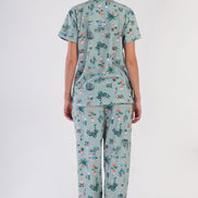Pınarca Kadın Pijama Takım Büyük Beden Kısa Kollu Pamuklu Gömlek Yaka Çiçek Desenli