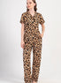 Pınarca Kadın Pijama Takım Büyük Beden Kısa Kollu Pamuklu Gömlek Yaka Leopar Desenli