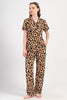 Pınarca Kadın Pijama Takım Büyük Beden Kısa Kollu Pamuklu Gömlek Yaka Leopar Desenli