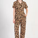 Pınarca Kadın Pijama Takım Büyük Beden Kısa Kollu Pamuklu Gömlek Yaka Leopar Desenli