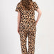 Pınarca Kadın Pijama Takım Büyük Beden Kısa Kollu Pamuklu Gömlek Yaka Leopar Desenli