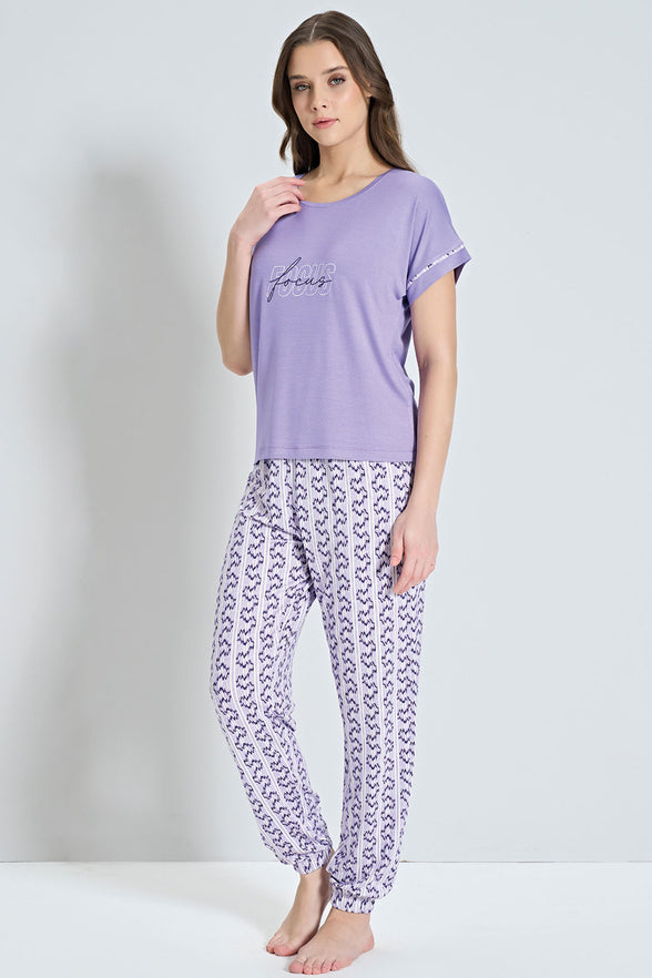 Pınarca Kadın Pijama Takım Kısa Kollu Paça Manşetli