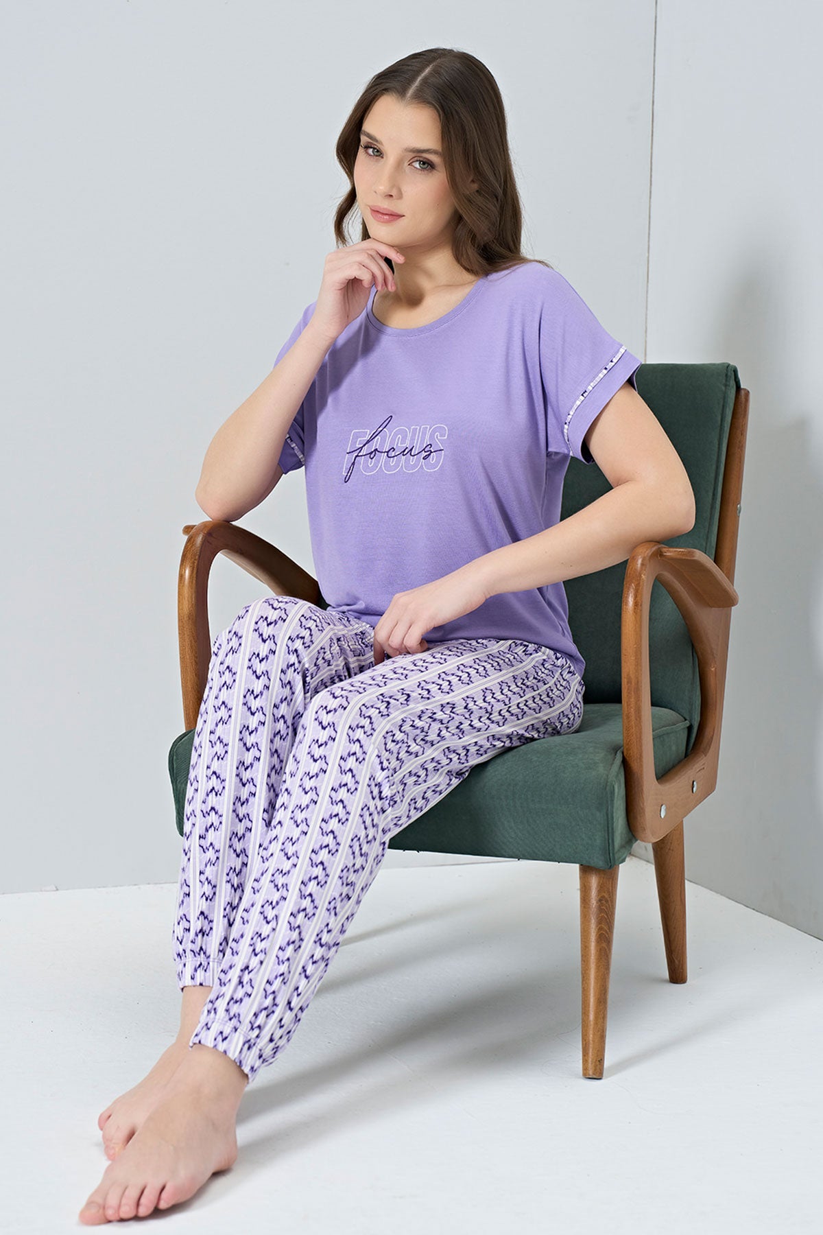 Pınarca Kadın Pijama Takım Kısa Kollu Paça Manşetli