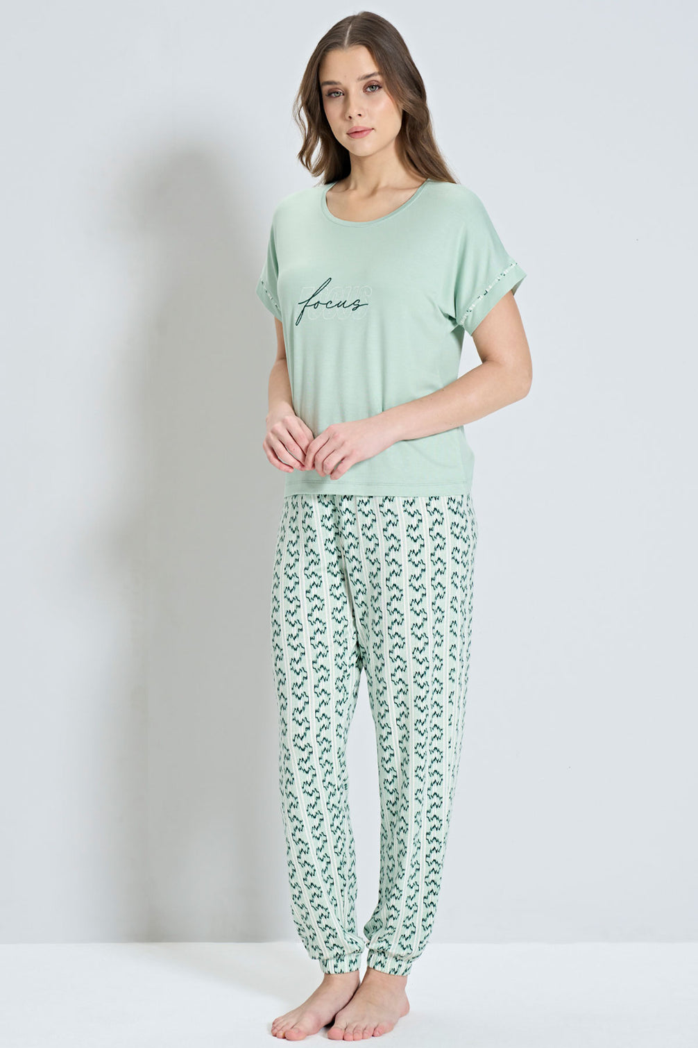 Pınarca Kadın Pijama Takım Kısa Kollu Paça Manşetli