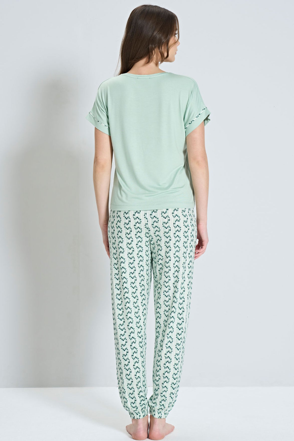 Pınarca Kadın Pijama Takım Kısa Kollu Paça Manşetli