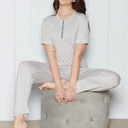 Pınarca Kadın Pijama Takımı 3 Düğmeli Düz Model Viskon Kumaş