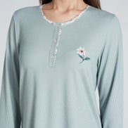 Pınarca Kadın Pijama Takımı Düğmeli Bisiklet Yaka Çiçek Desenli