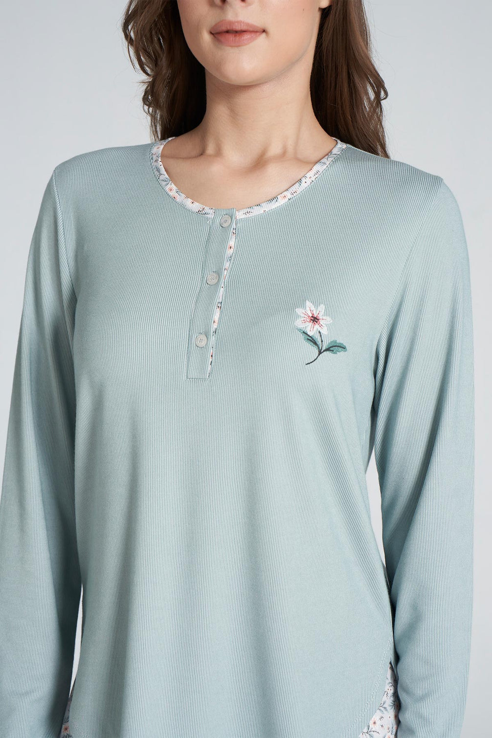 Pınarca Kadın Pijama Takımı Düğmeli Bisiklet Yaka Çiçek Desenli