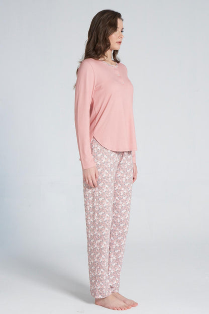 Pınarca Kadın Pijama Takımı Düğmeli Bisiklet Yaka Çiçek Desenli