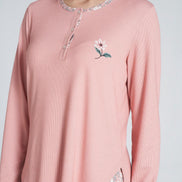 Pınarca Kadın Pijama Takımı Düğmeli Bisiklet Yaka Çiçek Desenli