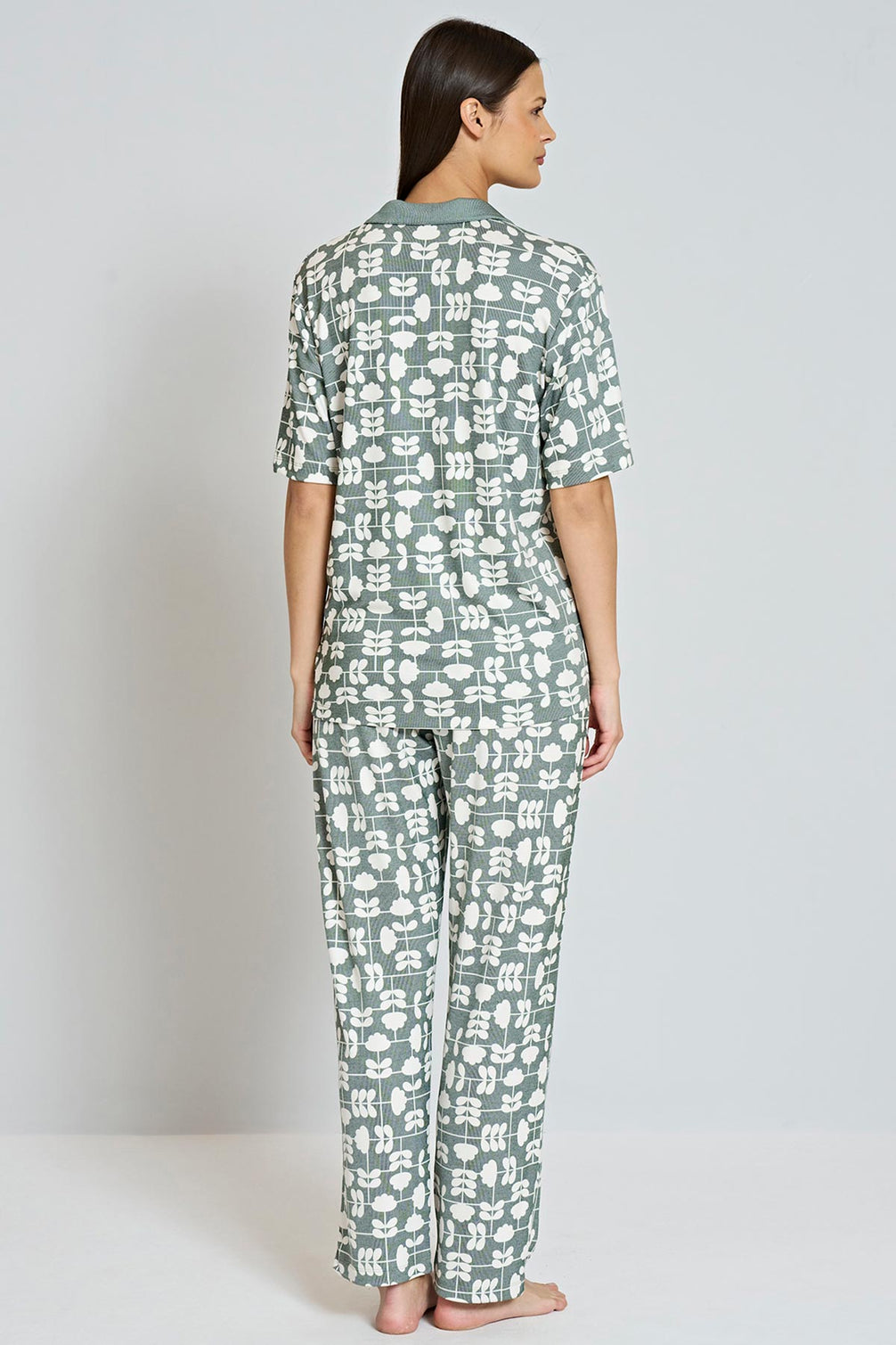 Pınarca Kadın Pijama Takımı Gömlek Yaka Kısa Kollu Desenli
