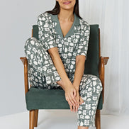 Pınarca Kadın Pijama Takımı Gömlek Yaka Kısa Kollu Desenli