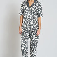 Pınarca Kadın Pijama Takımı Gömlek Yaka Kısa Kollu Desenli Büyük Beden