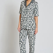Pınarca Kadın Pijama Takımı Gömlek Yaka Kısa Kollu Desenli Büyük Beden