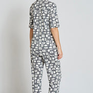 Pınarca Kadın Pijama Takımı Gömlek Yaka Kısa Kollu Desenli Büyük Beden