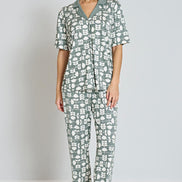 Pınarca Kadın Pijama Takımı Gömlek Yaka Kısa Kollu Desenli Büyük Beden