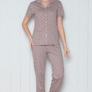 Pınarca Kadın Pijama Takımı Gömlek Yaka Kısa Kollu Nokta Desenli