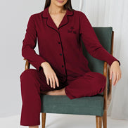 Pınarca Kadın Pijama Takımı Gömlek Yaka Uzun Kollu