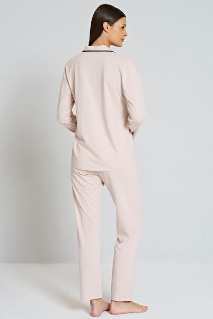 Pınarca Kadın Pijama Takımı Gömlek Yaka Uzun Kollu Büyük Beden