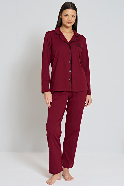 Pınarca Kadın Pijama Takımı Gömlek Yaka Uzun Kollu Büyük Beden