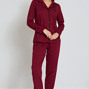 Pınarca Kadın Pijama Takımı Gömlek Yaka Uzun Kollu Büyük Beden