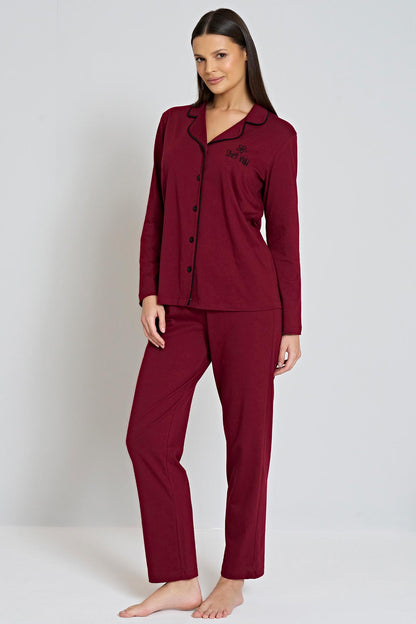 Pınarca Kadın Pijama Takımı Gömlek Yaka Uzun Kollu Büyük Beden