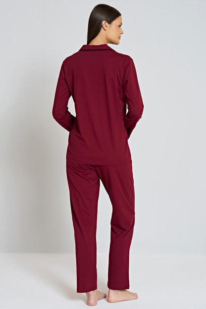 Pınarca Kadın Pijama Takımı Gömlek Yaka Uzun Kollu Büyük Beden