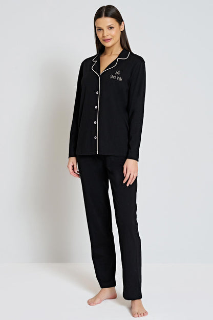 Pınarca Kadın Pijama Takımı Gömlek Yaka Uzun Kollu Büyük Beden
