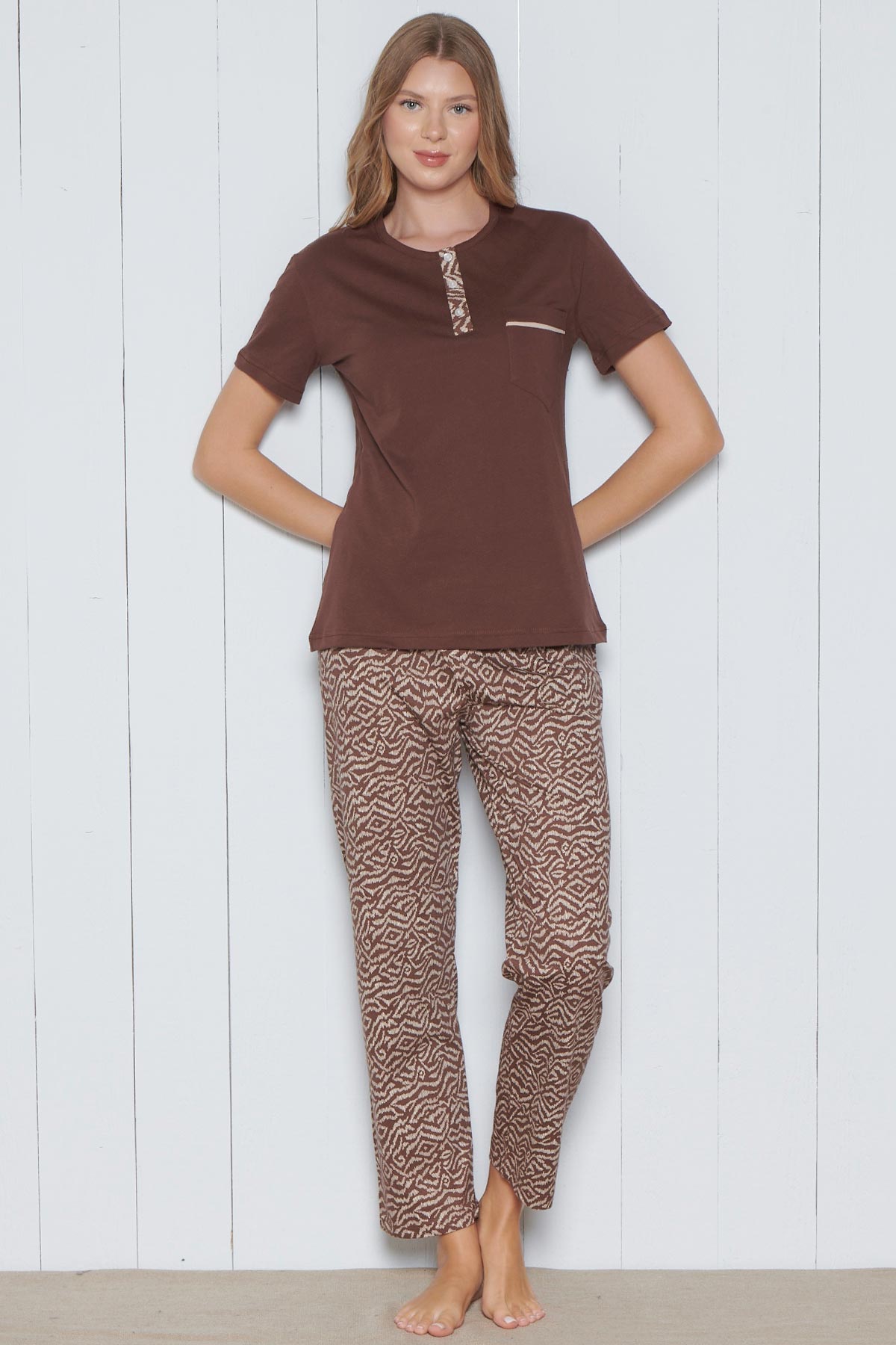 Pınarca Kadın Pijama Takımı Kısa Kollu 3 Düğmeli Büyük Beden Pamuklu